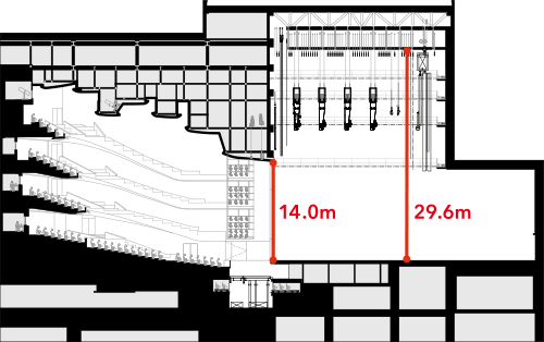 劇場の舞台断面図 オーケストラピット設置のイメージ