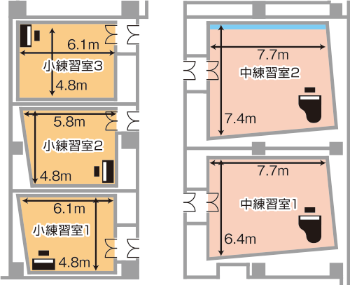 中小練習室のレイアウト例のイメージ