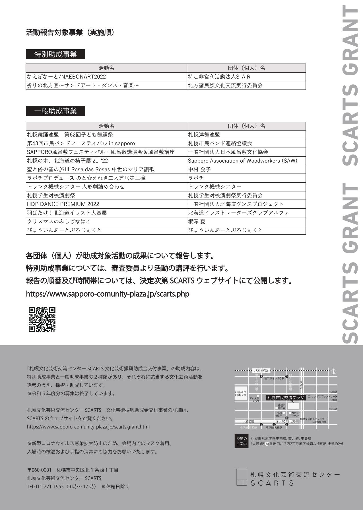 令和4年度 札幌文化芸術交流センター SCARTS 文化芸術振興助成金交付事業「活動報告会」イメージ2枚目
